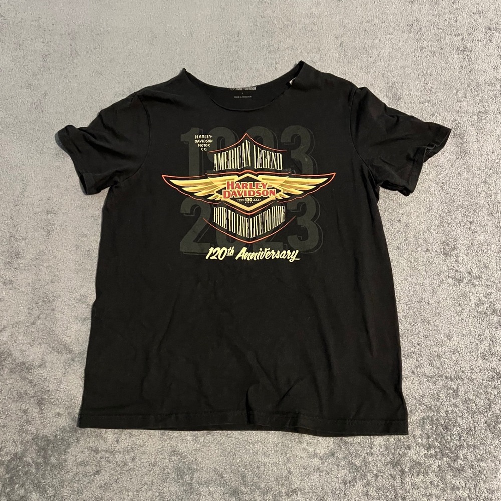 Harley-Davidson 120th Anniversary T-Shirt Womens L Black Speedway Cut Off